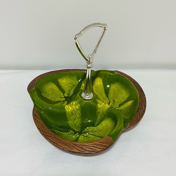 Green Sequoia Craft Center Handle Tidbit Snack Tray California Pottery #618 USA - Picture 9 of 9